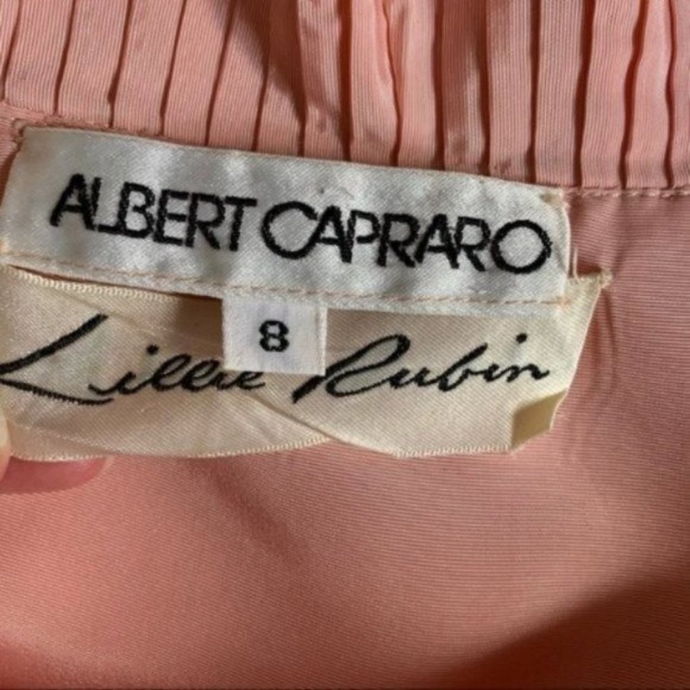 Vintage 80s Lillie Rubin x Albert Capraro Pink Ruffle Formal Dress Gown XXS/XS - Picture 10 of 13